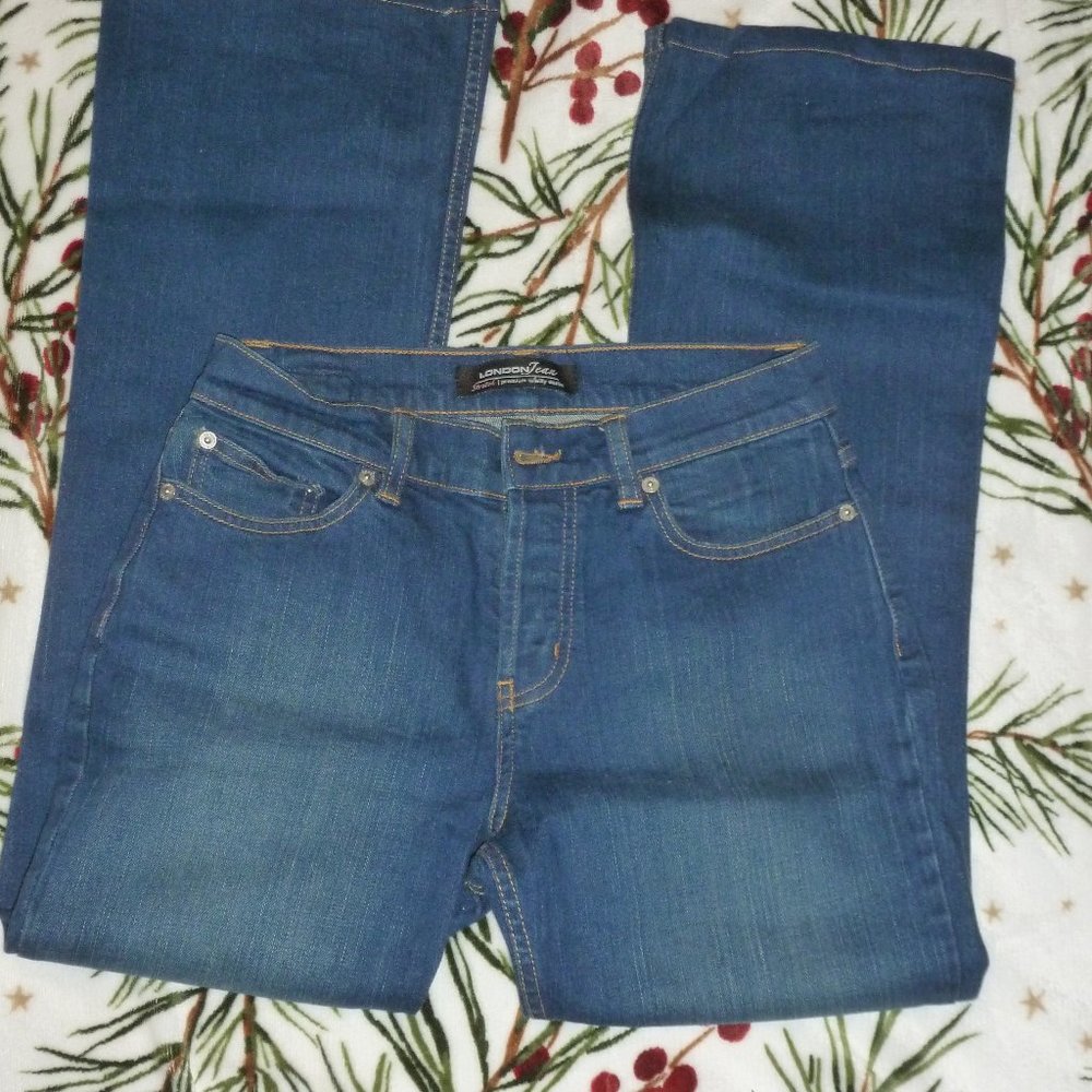 London Jean Blue Dark Wash Stretch Bootcut Jeans Sz 2
